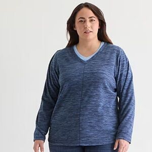 St. John’s Bay Blue Long Sleeve V-Neck Pullover Shirt Size XLT